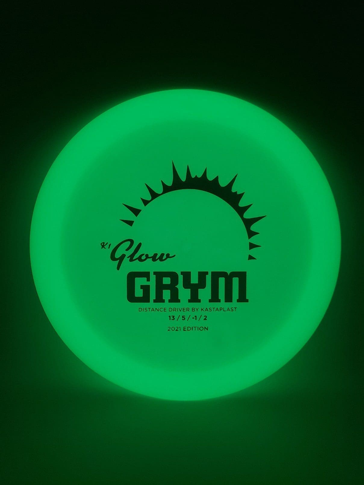 Kastaplast K1 Glow Grym 2021 disc golf disc front view
