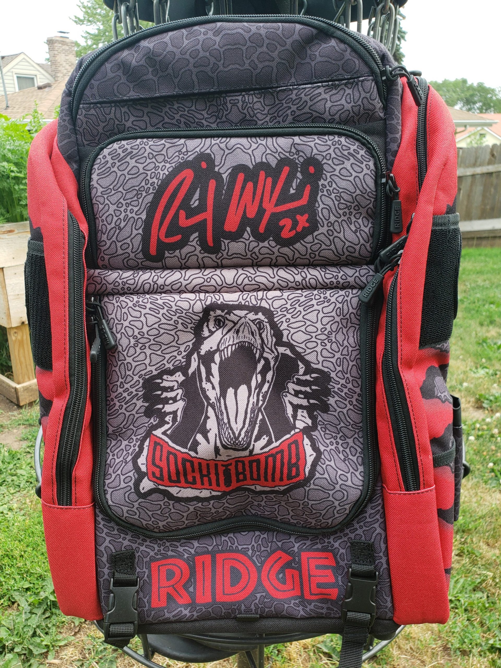 Ricky Wysocki Limited Edition Ridge v3 Backpack with built in seat disc golf disc back view