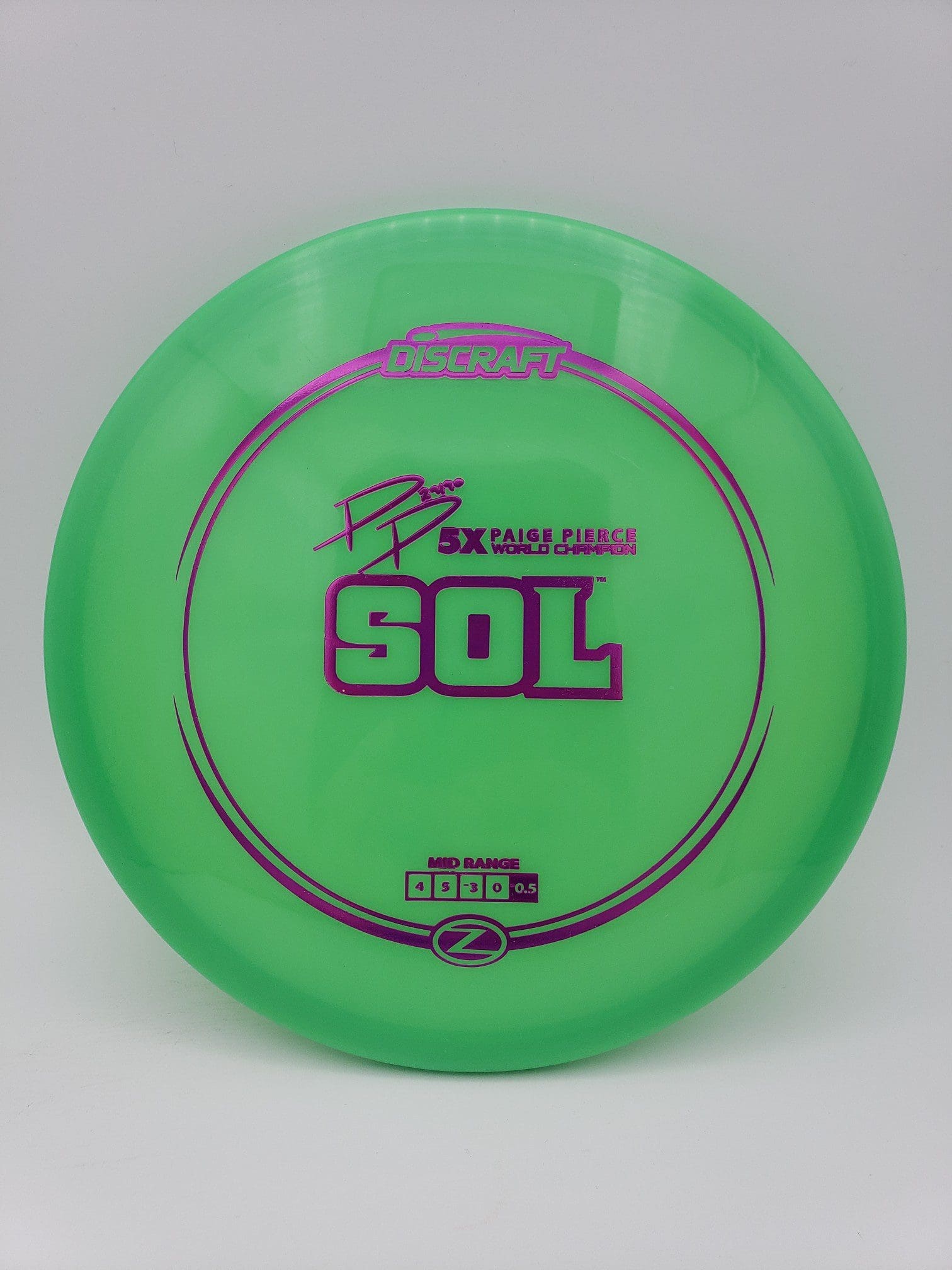 Discraft Z Sol Paige Pierce signature series disc golf disc front view