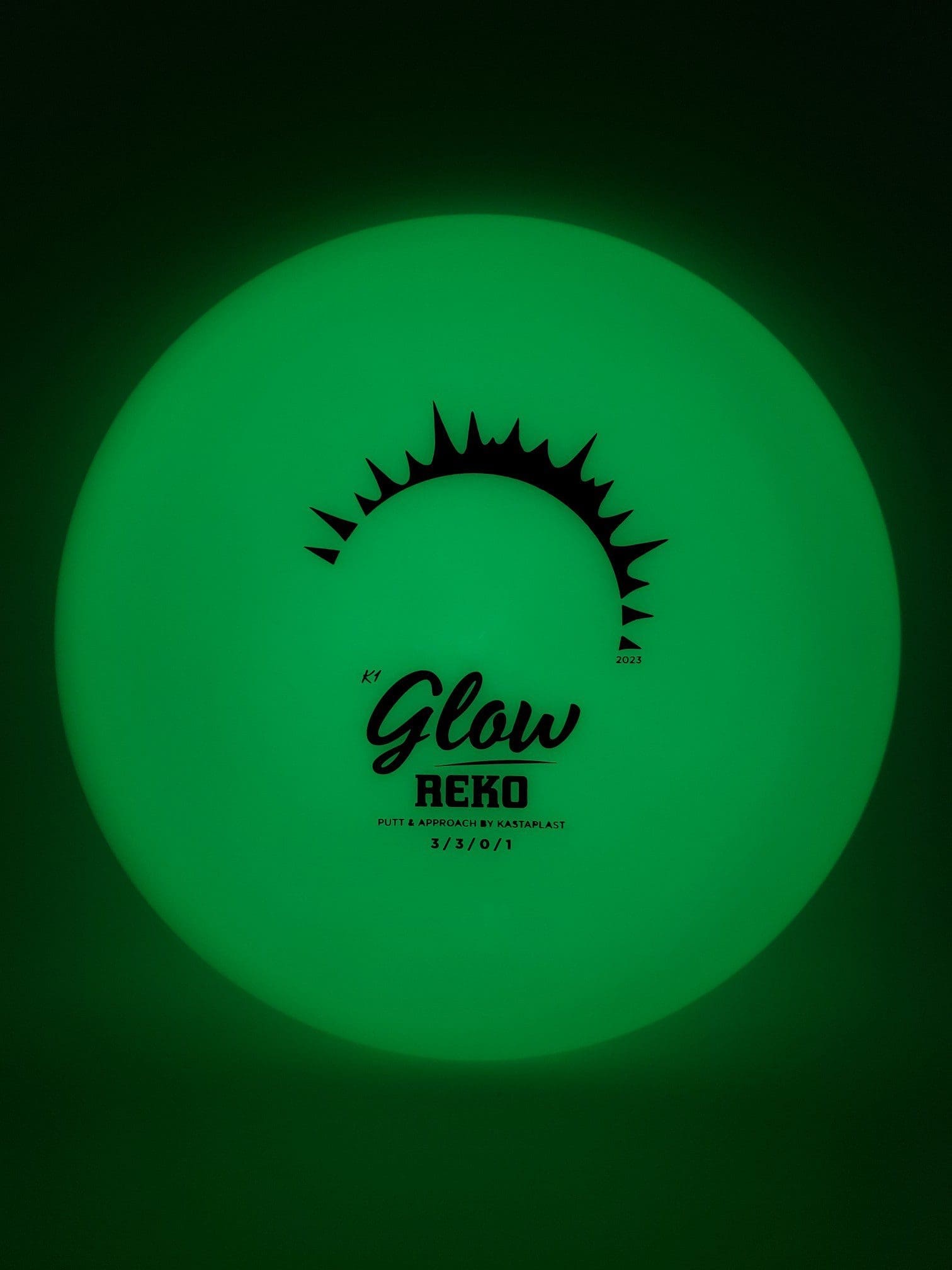 Kastaplast K1 Glow Reko 2023 disc golf disc front view