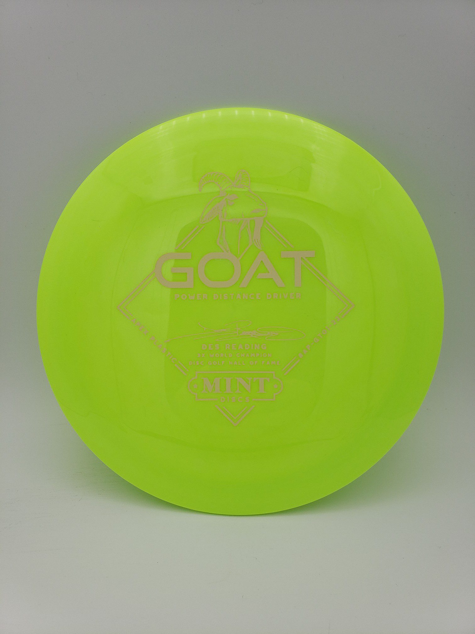Mint Discs Apex Goat First Run 160 class disc golf disc front view