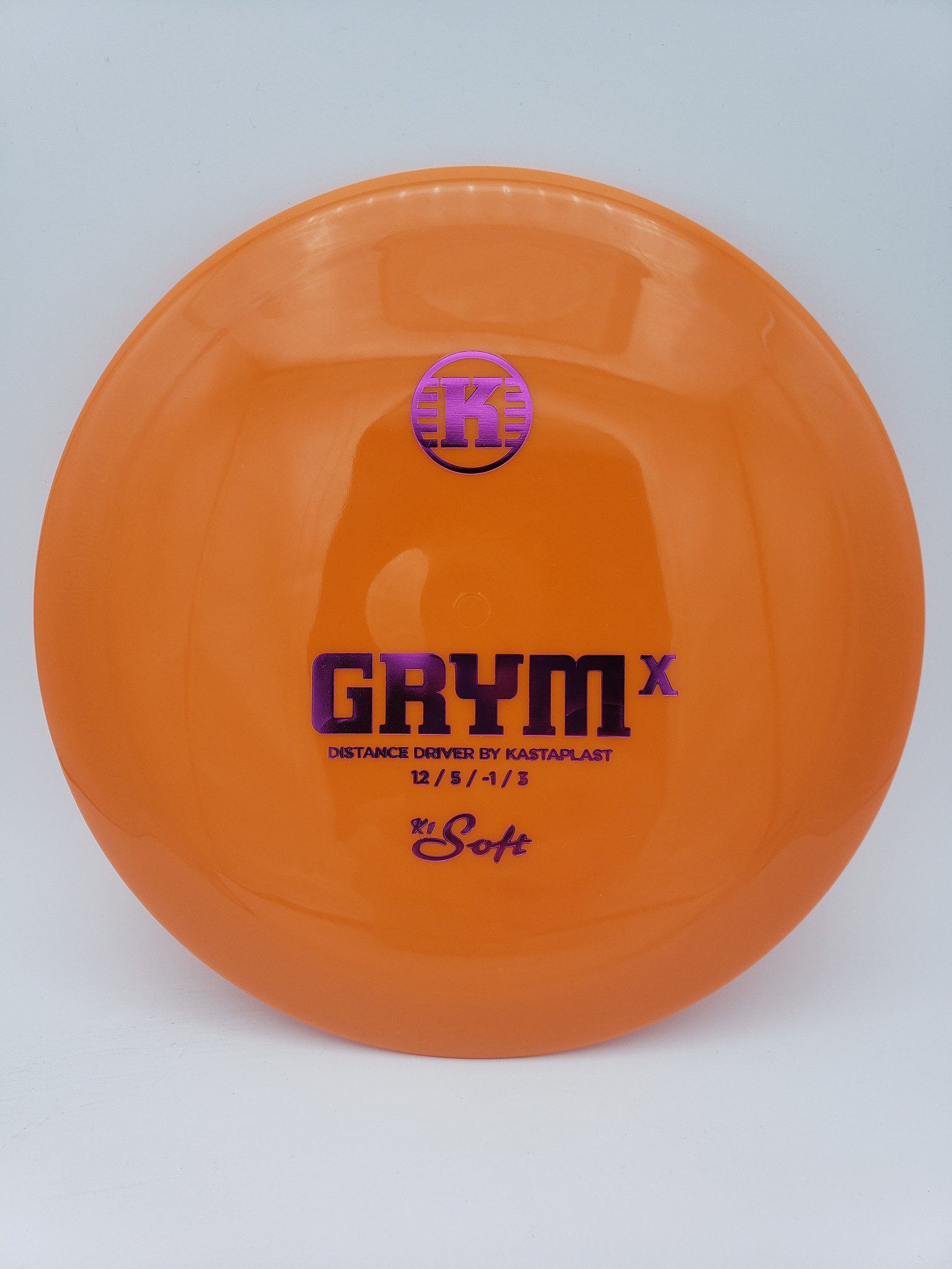 Kastaplast K1 Soft Grym X orange disc golf disc front view