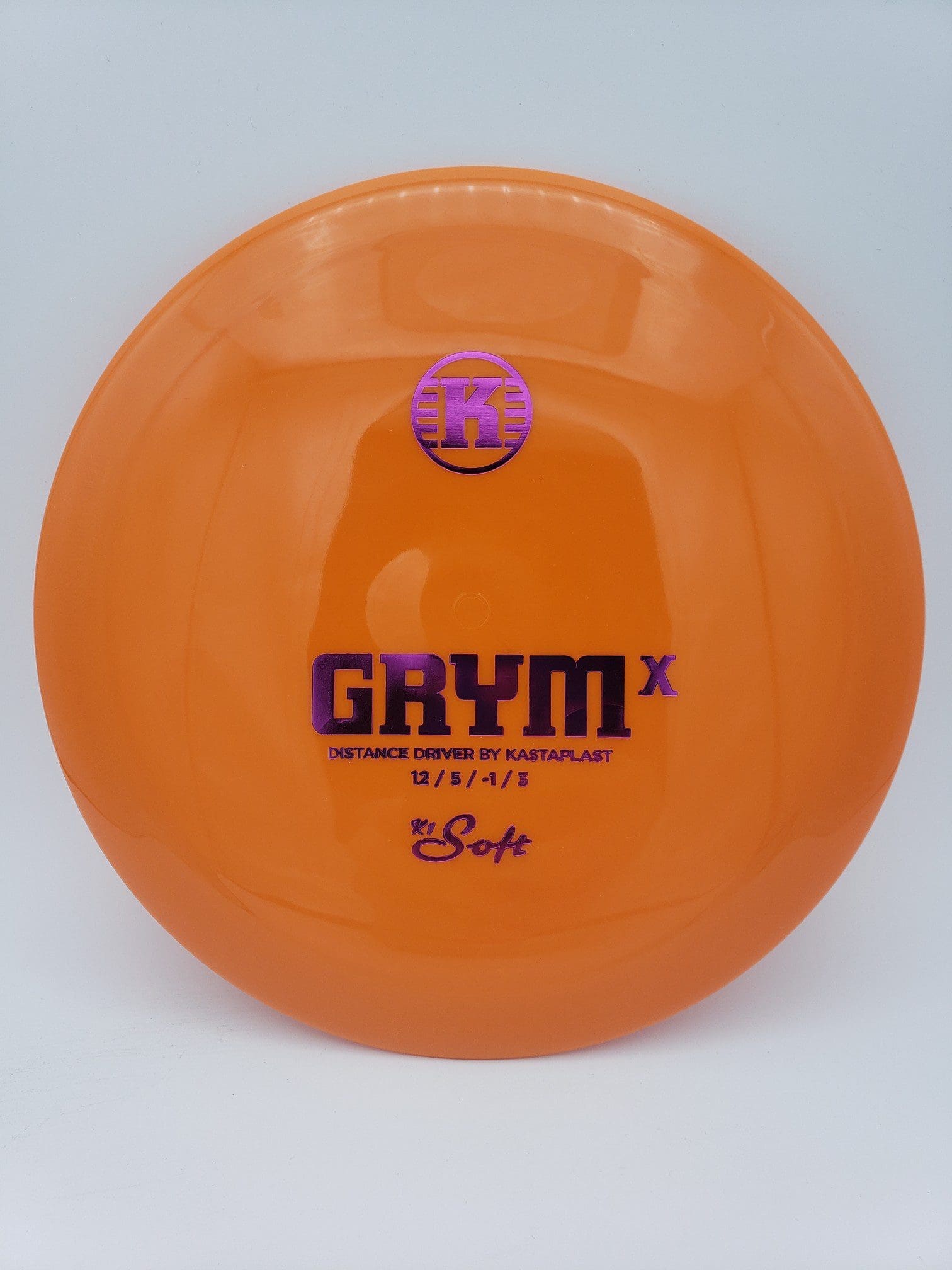 Kastaplast K1 Soft Grym X orange disc golf disc front view