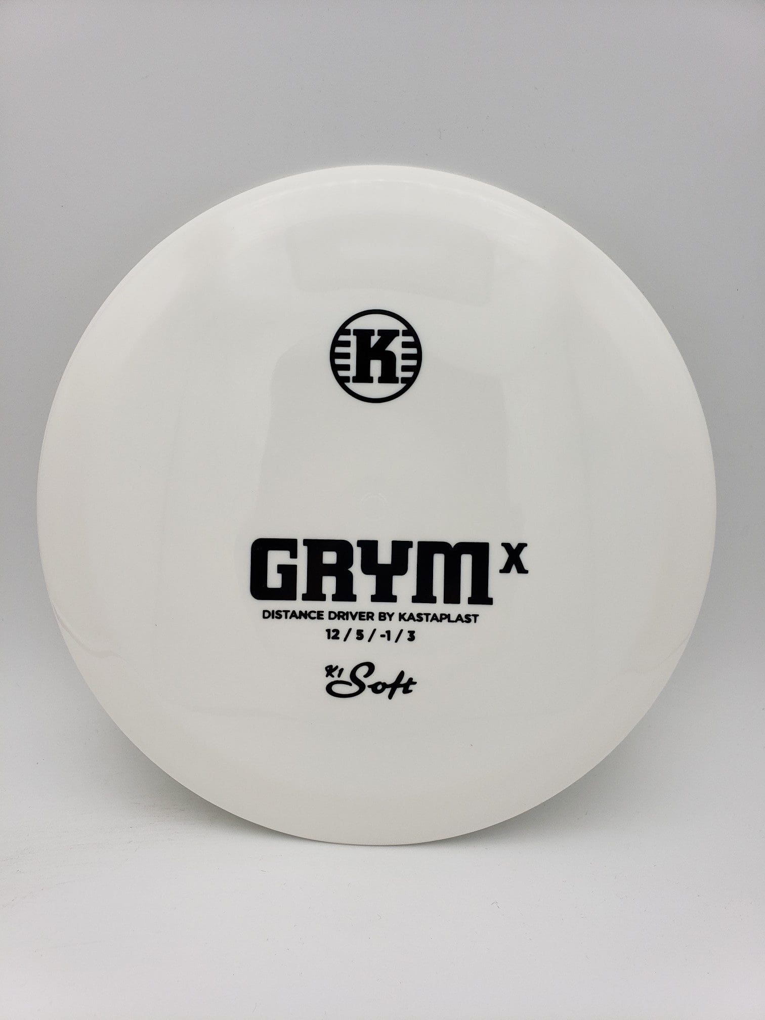 Kastaplast K1 Soft Grym X white disc golf disc front view