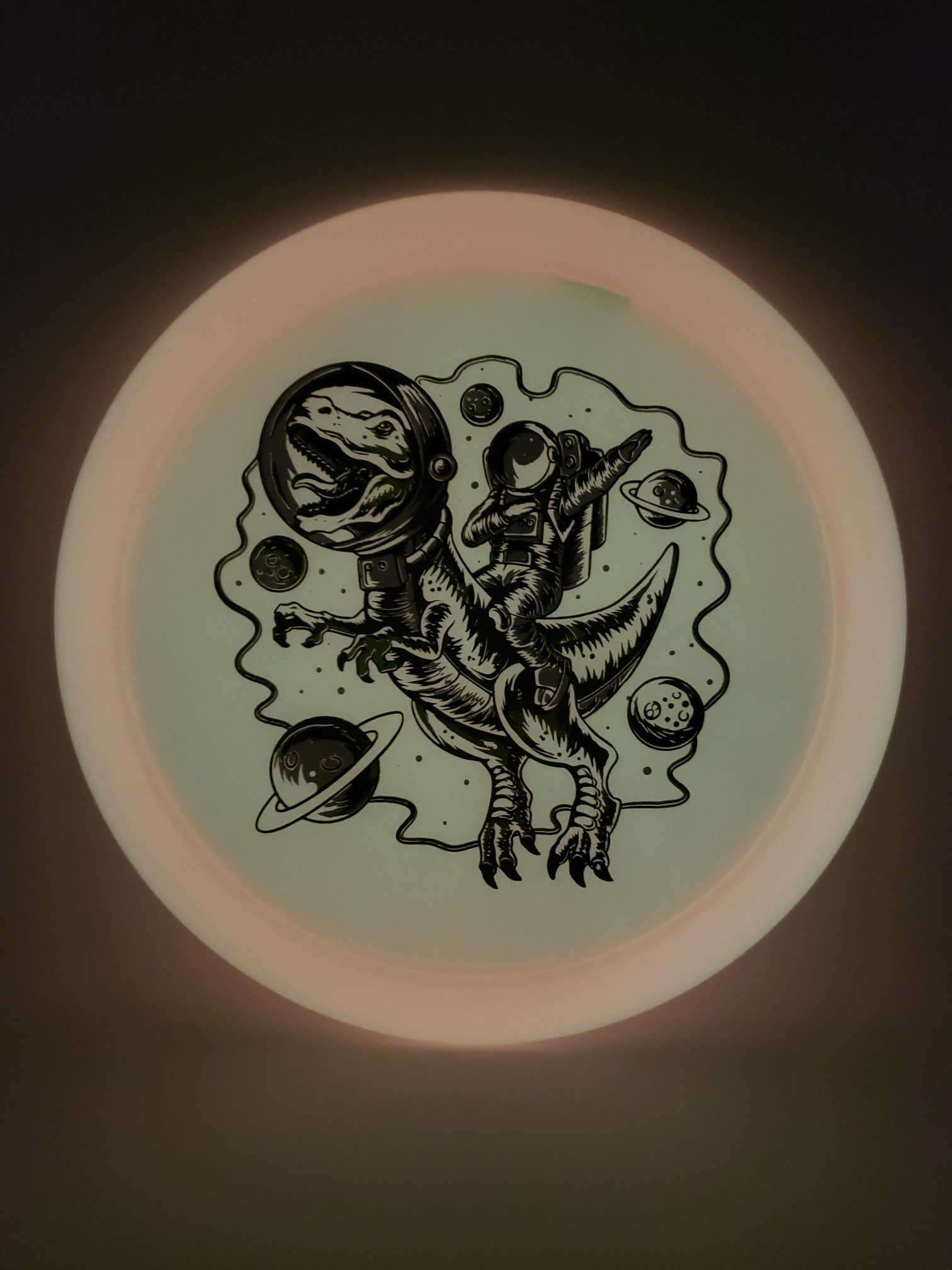 Discraft Z Glo Raptor in space stamp by Infinite Discs disc golf disc detail view