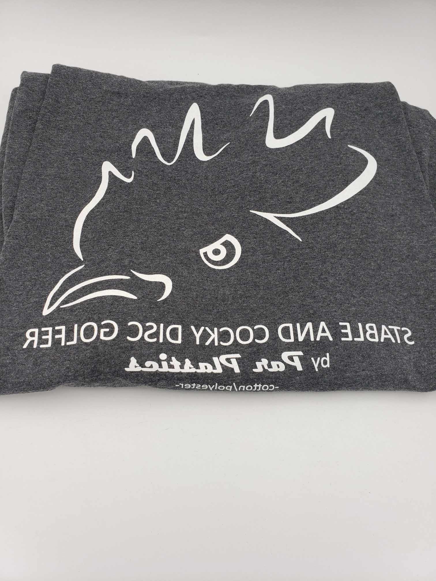 Stable and Cocky casual wear shirts K3 Kaxe art by Par Plastics disc golf disc side view