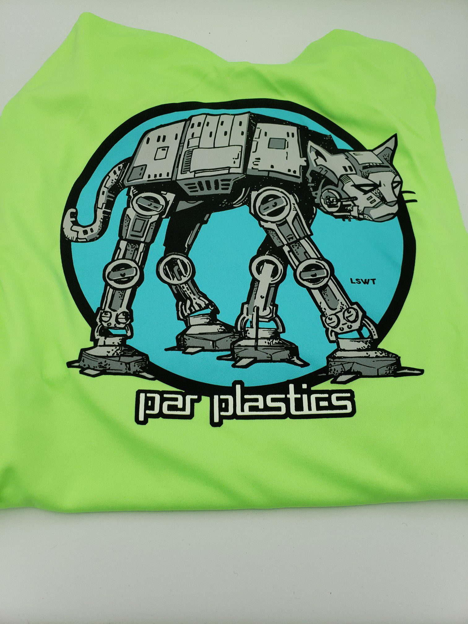 Par Plastics AT-AT Cat performance shirts by LSWT disc golf disc top view