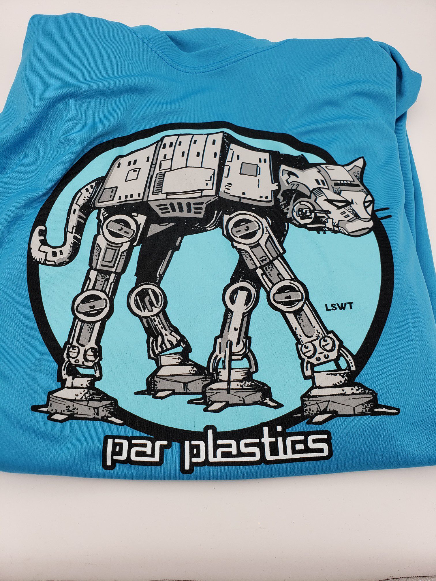 Par Plastics AT-AT Cat performance shirts by LSWT disc golf disc back view