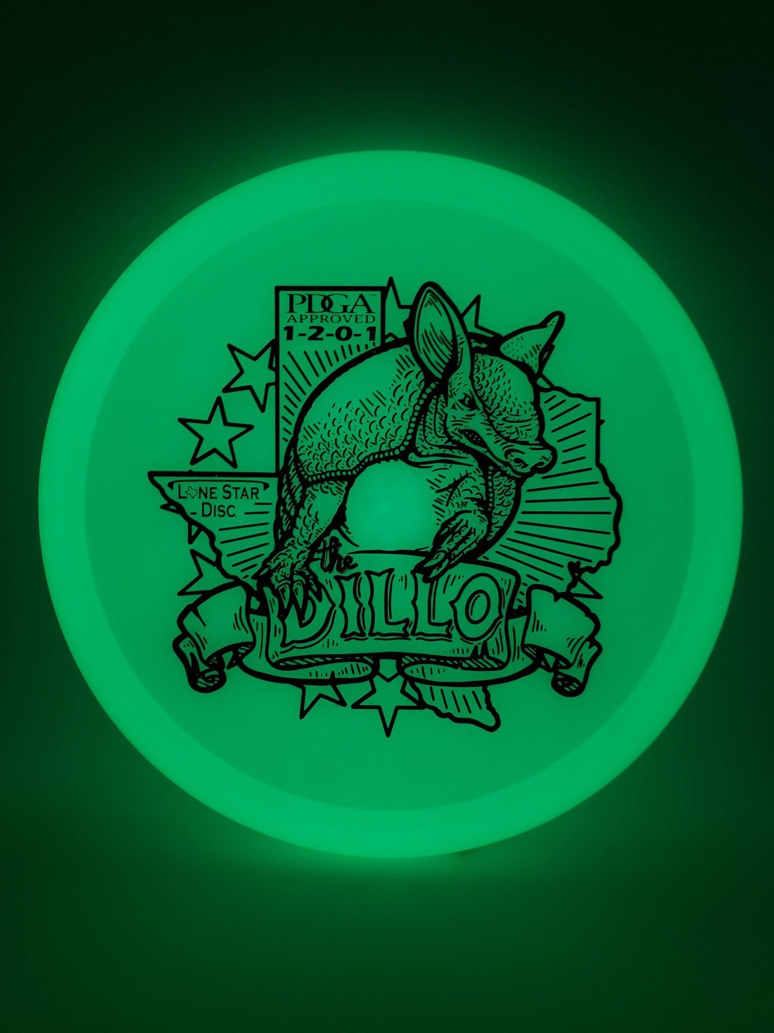 LSD Glow Armadillo disc golf disc front view