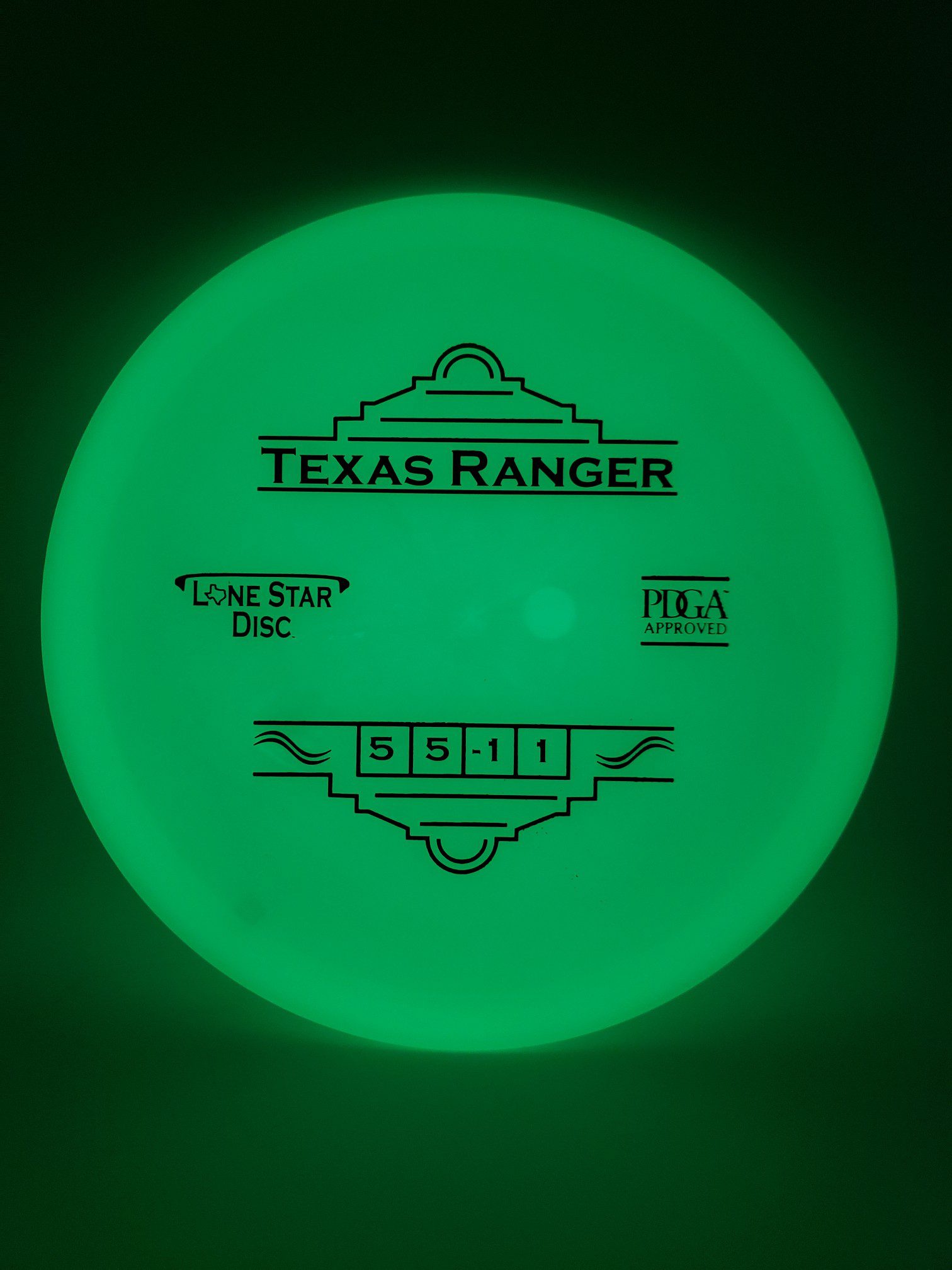 LSD Glow Texas Ranger disc golf disc front view
