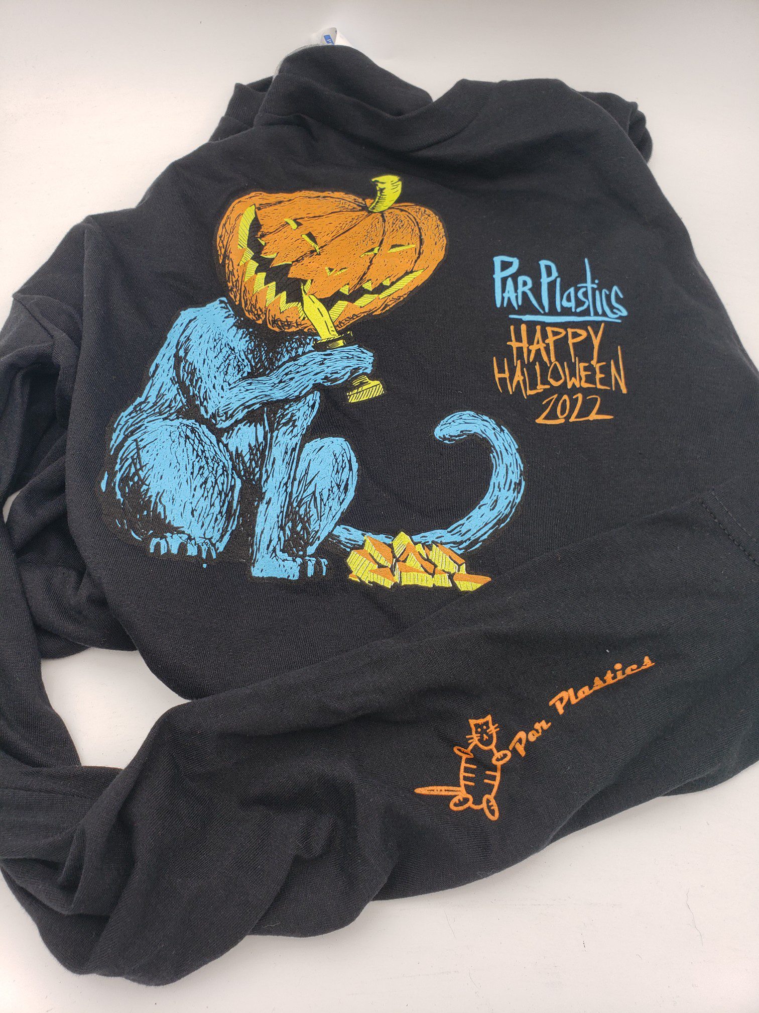 Par Plastics Pumpkinhead Kitty Halloween 2022 long sleeves by ZAM Design disc golf disc back view