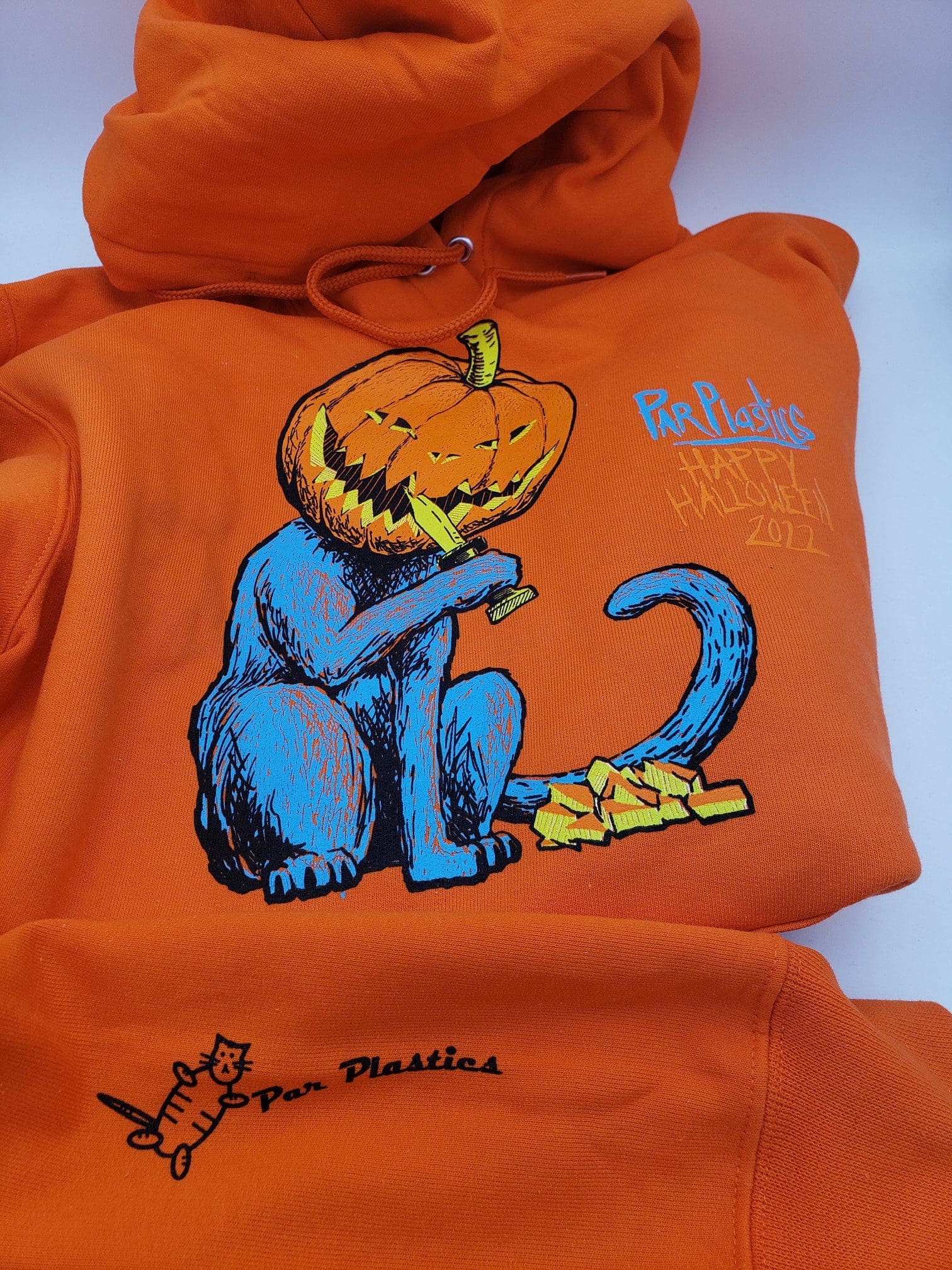 Par Plastics Pumpkinhead Kitty Halloween 2022 hoodies by ZAM Design disc golf disc top view