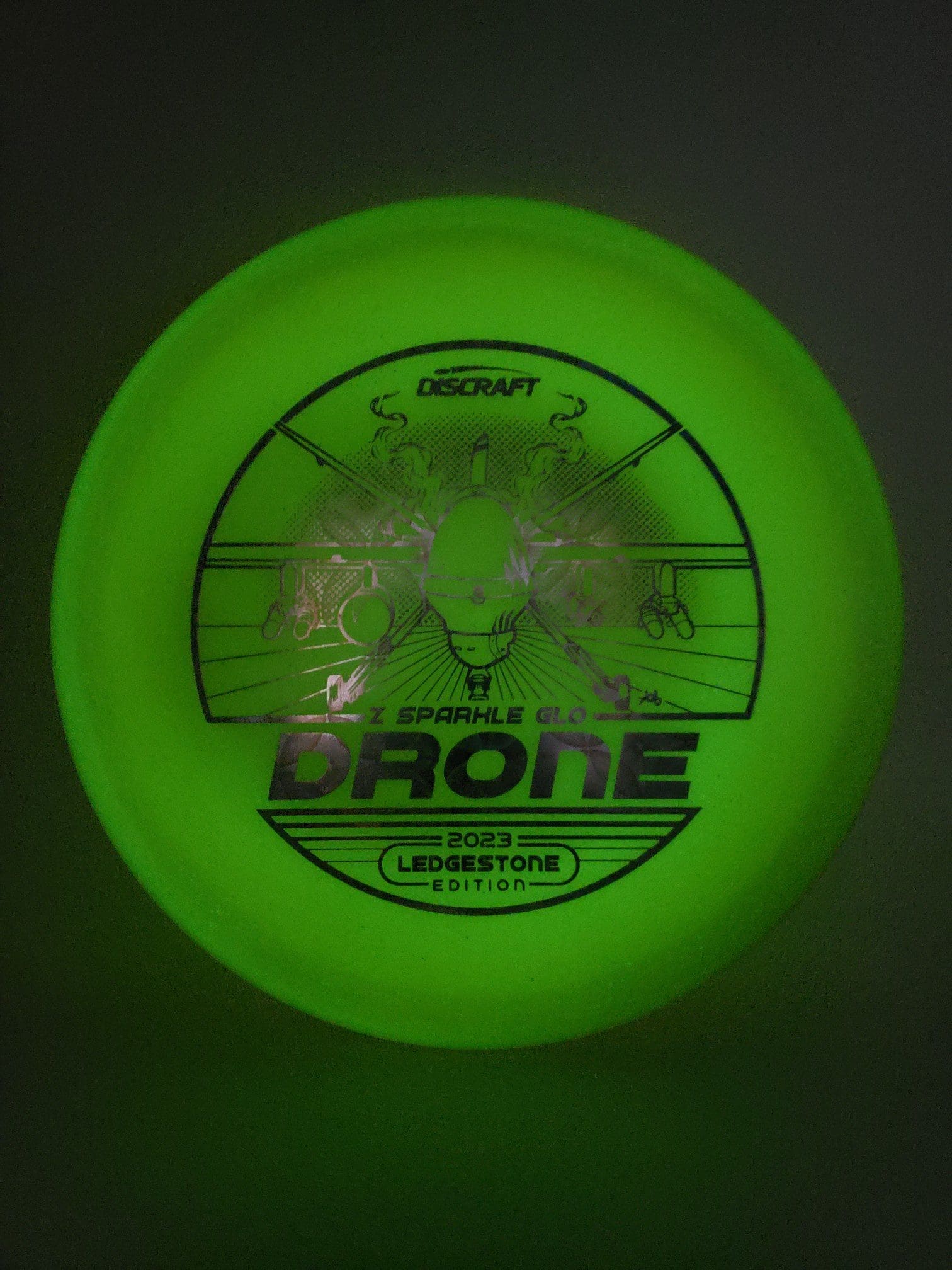 Discraft Ledgestone 2023 Z Sparkle Glo Drone disc golf disc top view