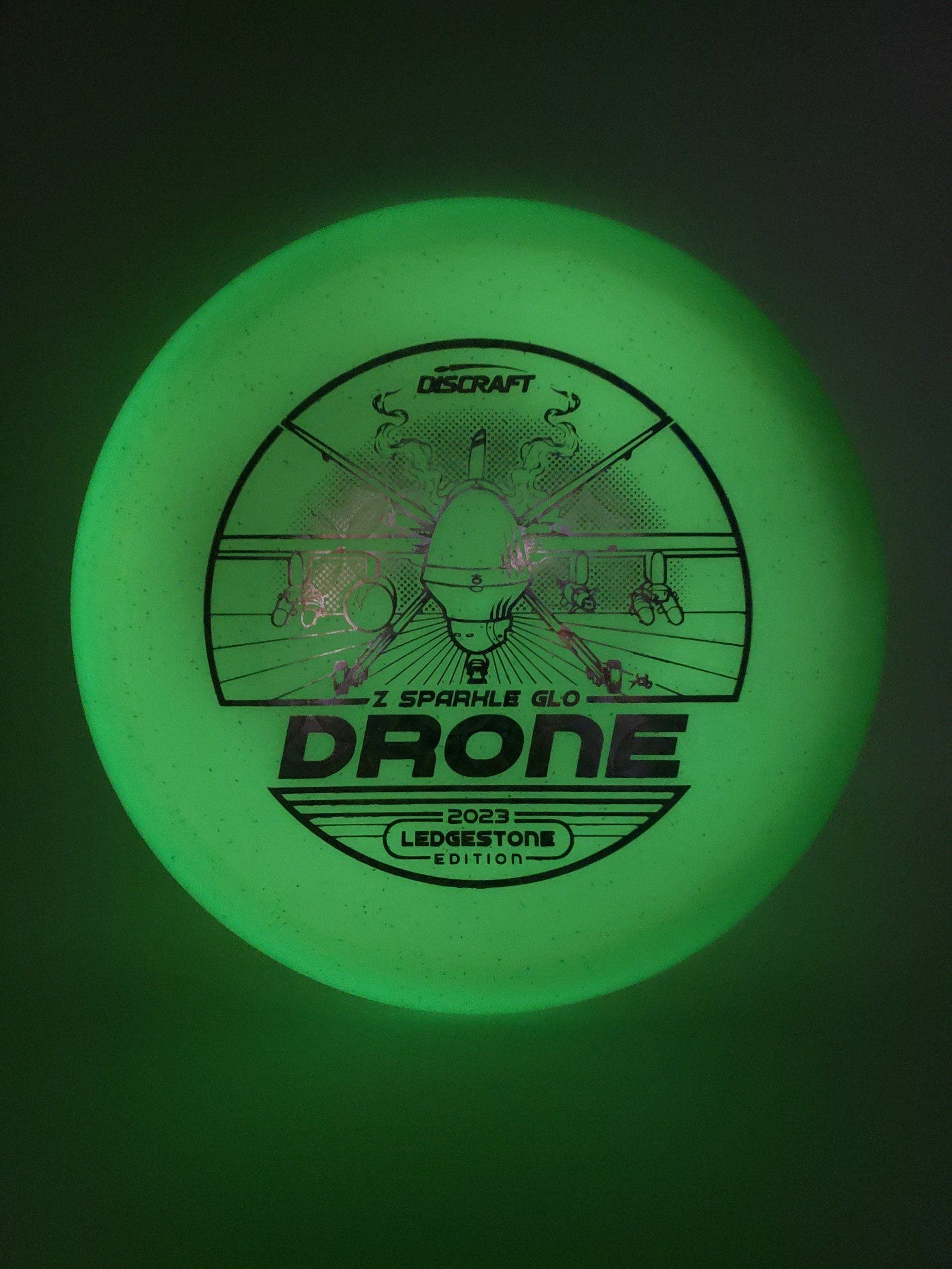 Discraft Ledgestone 2023 Z Sparkle Glo Drone disc golf disc detail view