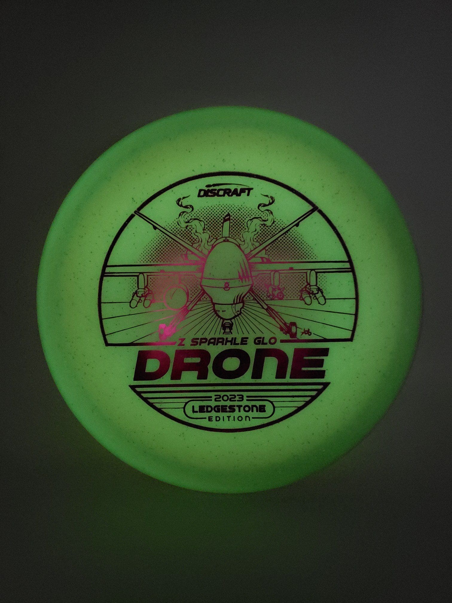 Discraft Ledgestone 2023 Z Sparkle Glo Drone disc golf disc side view