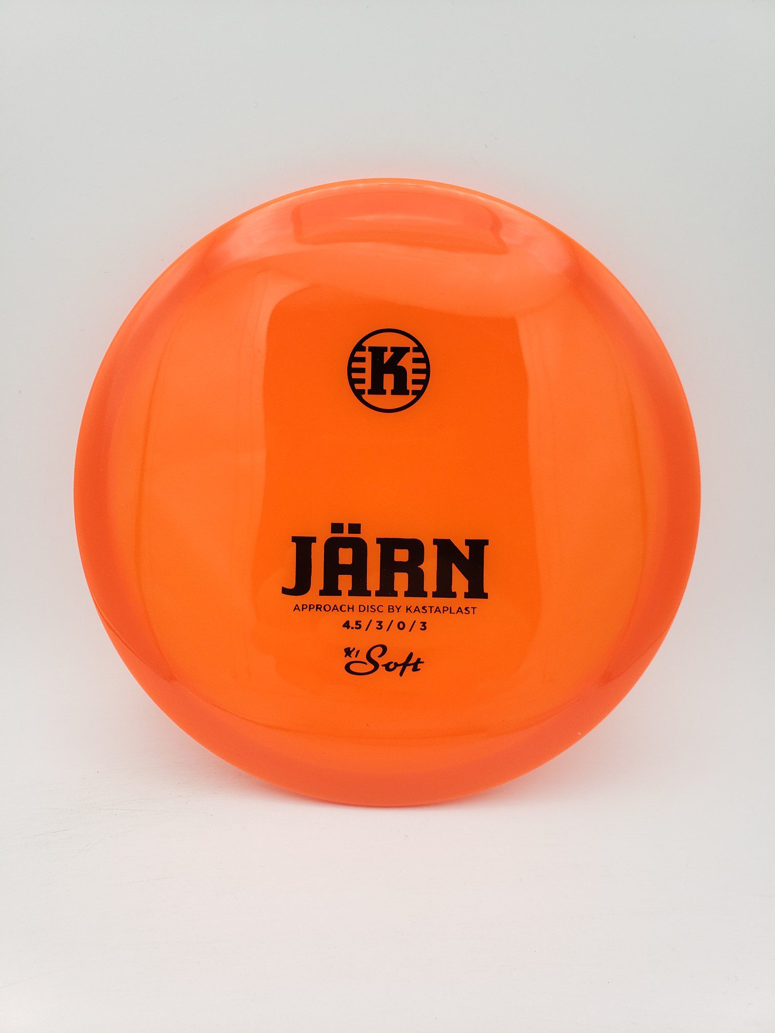 Kastaplast K1 Soft Jrn orange disc golf disc front view