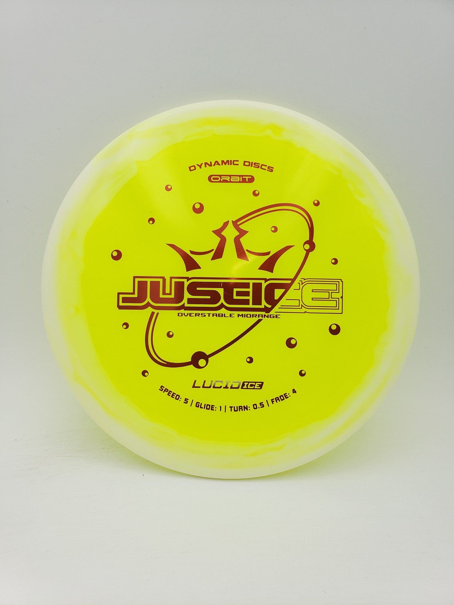 Dynamic Discs Lucid Ice Orbit Justice disc golf disc front view