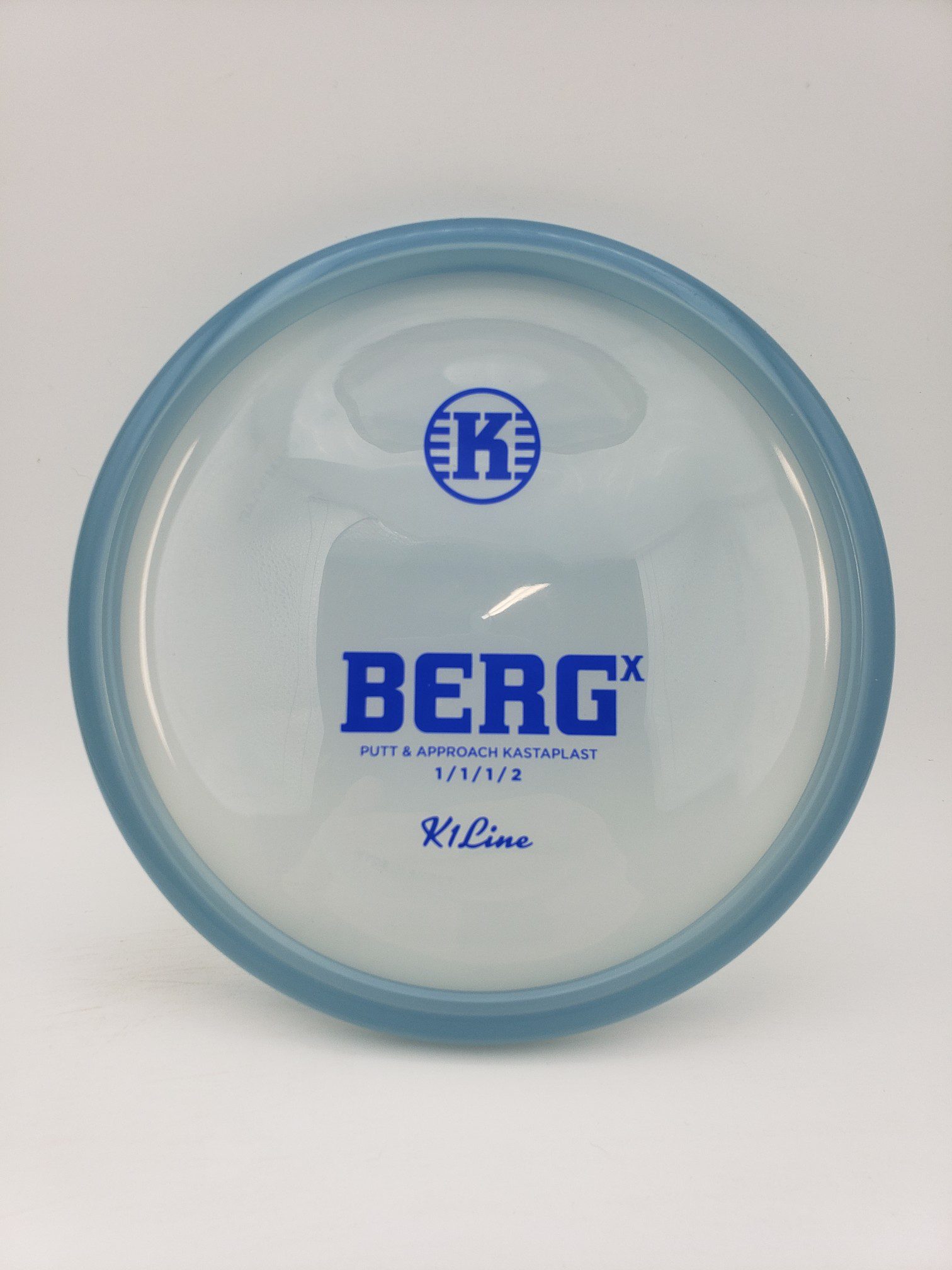 Kastaplast K1 Berg X translucent blue disc golf disc front view