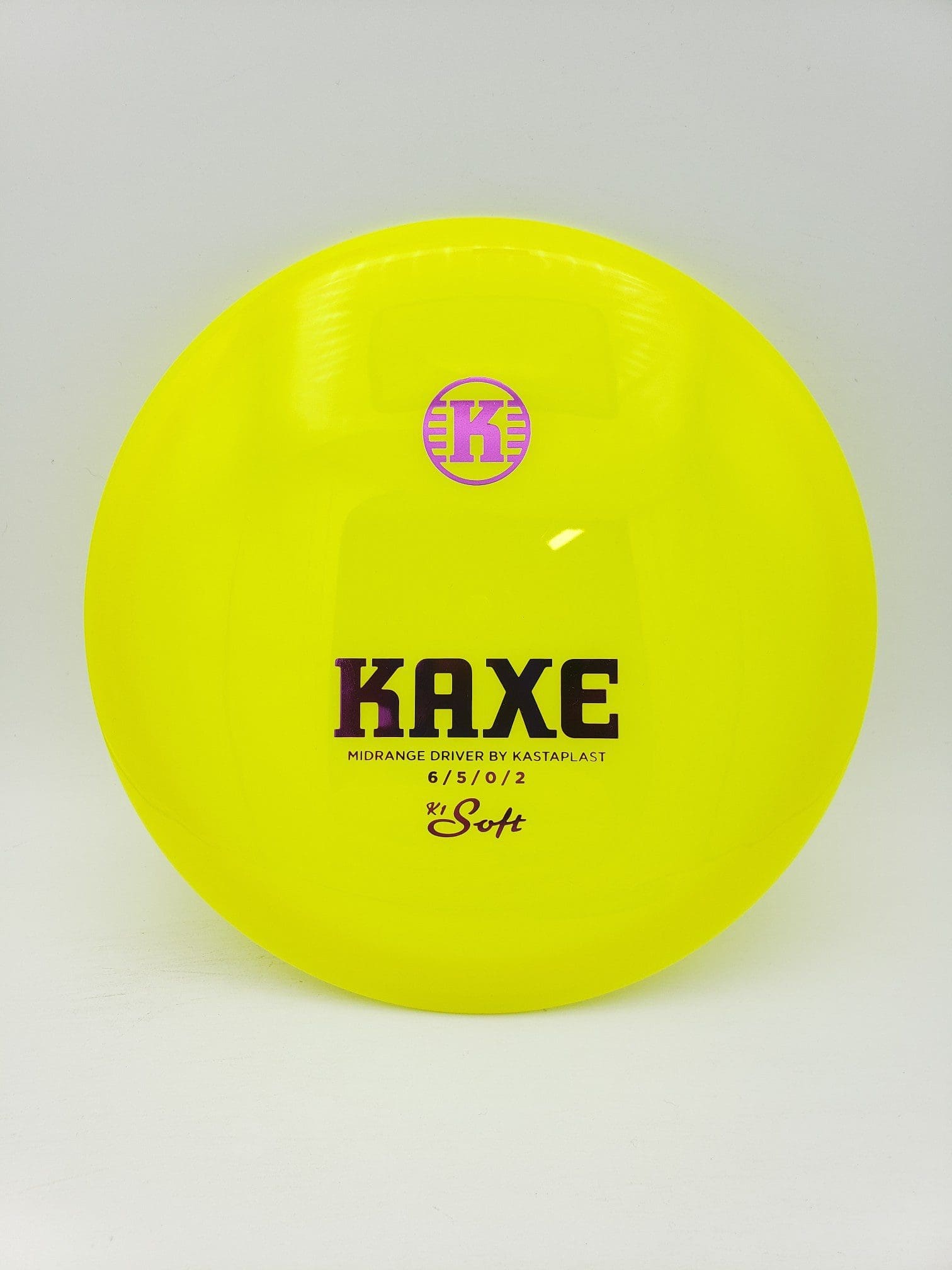 Kastaplast K1 Soft retooled Kaxe neon yellow max of TWO per customer disc golf disc front view