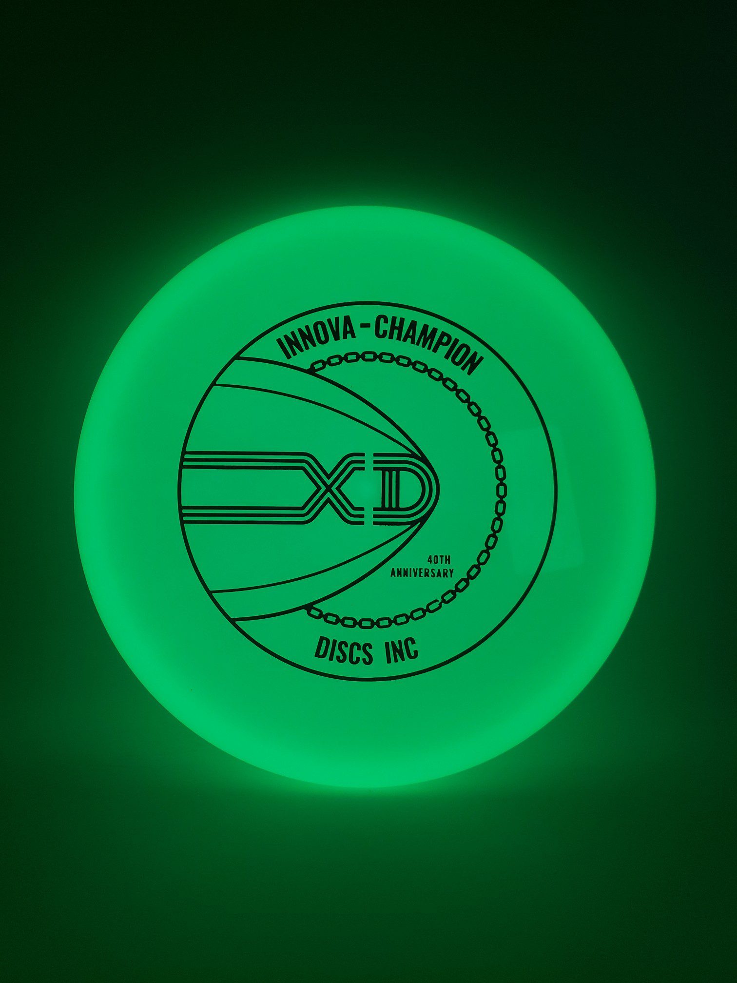 Innova 40th Anniversary Proto Glow Champion XD disc golf disc front view