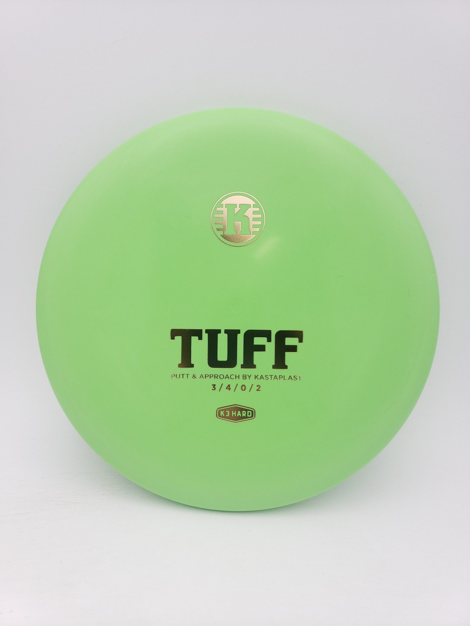 Kastaplast K3 Hard Tuff lime disc golf disc front view